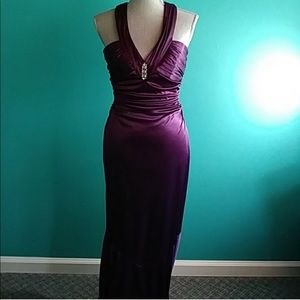 Purple satin backless gown